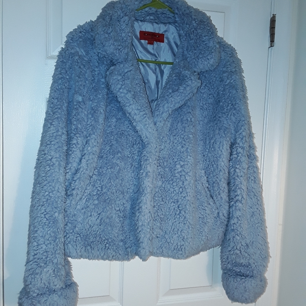 Beautiful light blue faux fur jacket